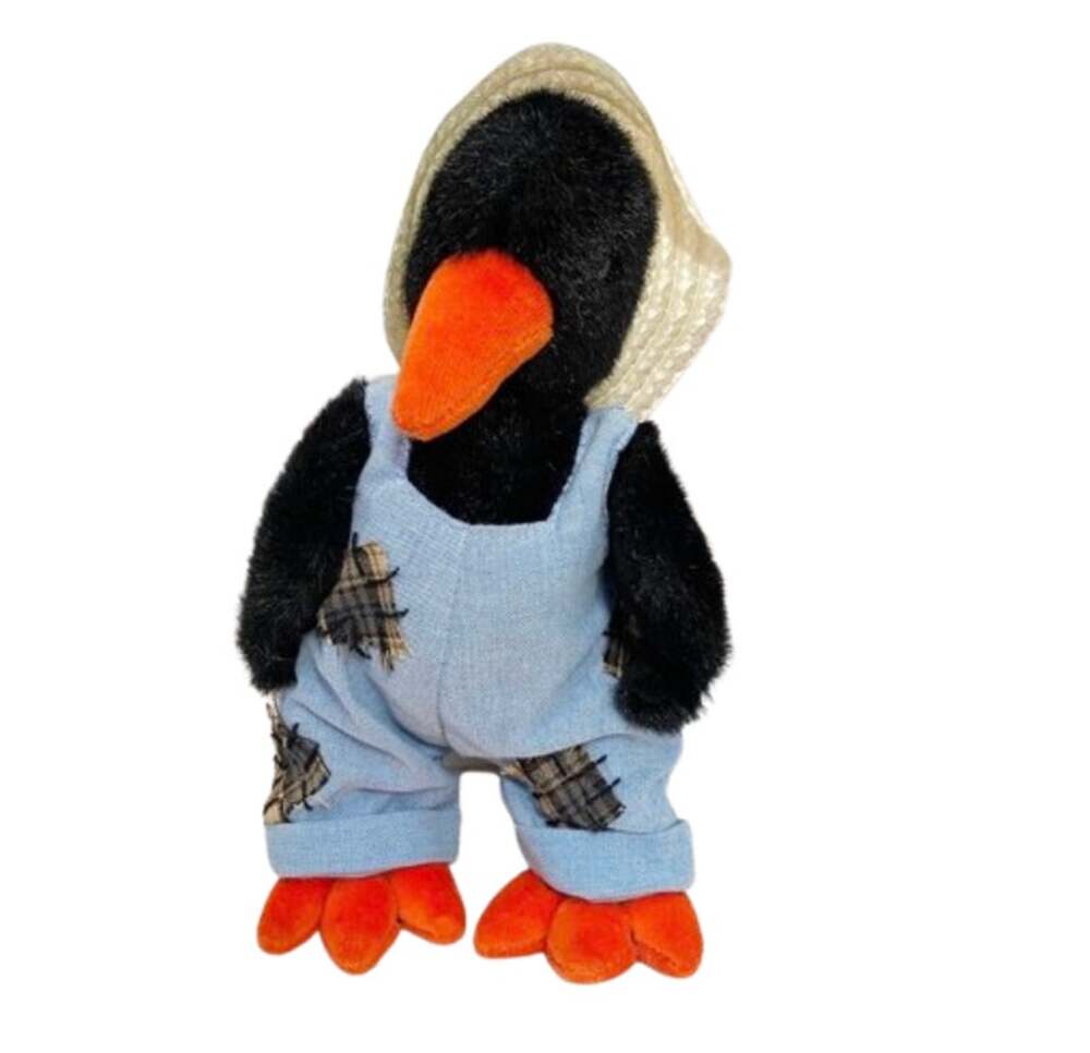 TY Attic Treasure Cawley The Crow Plush Straw Hat Overalls NWT 8 Inch